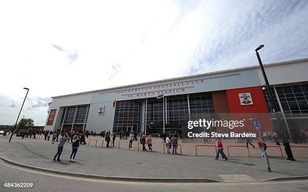 An exterior general view of St Mary's Stadium before the Barclays Premier League match between Southampton and Cardiff City at St Mary's Stadium on...