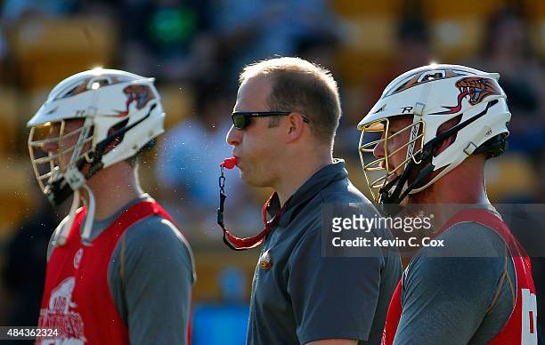 Head coach Tim Soudan of the Rochester Rattlers prior to the 2015 Major League Lacrosse Championship Game against the New York Lizards at Fifth Third...