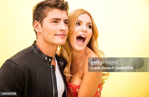 Actors Gregg Sulkin and Bella Thorne pose for a portrait during the 2015 Teen Choice Awards FOX Portrait Studio at Galen Center on August 16, 2015 in...