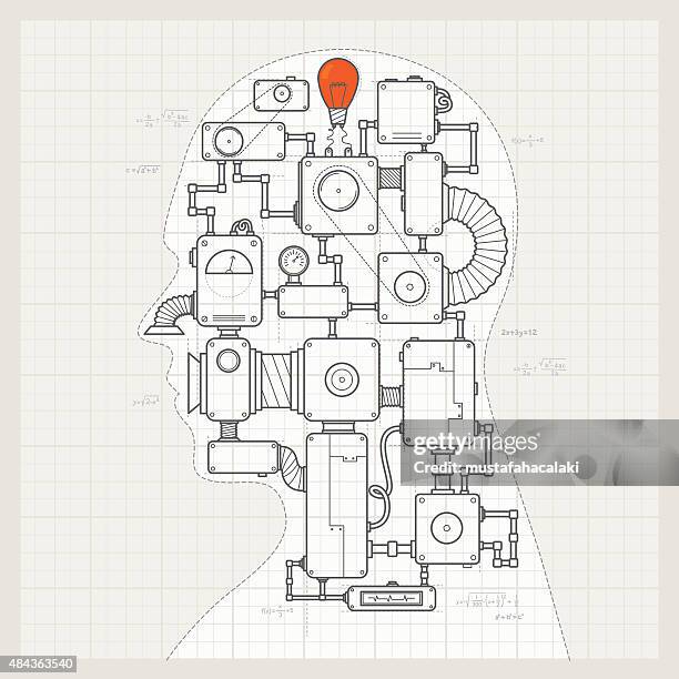 blueprint of a artifical intelligence machine - big idea stock illustrations