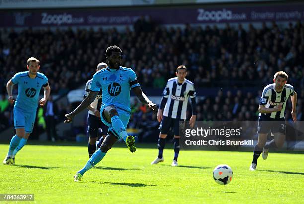 Emmanuel Adebayor of Spurs misses a with a penalty attempt during the Barclays Premier League match between West Bromwich Albion and Tottenham...