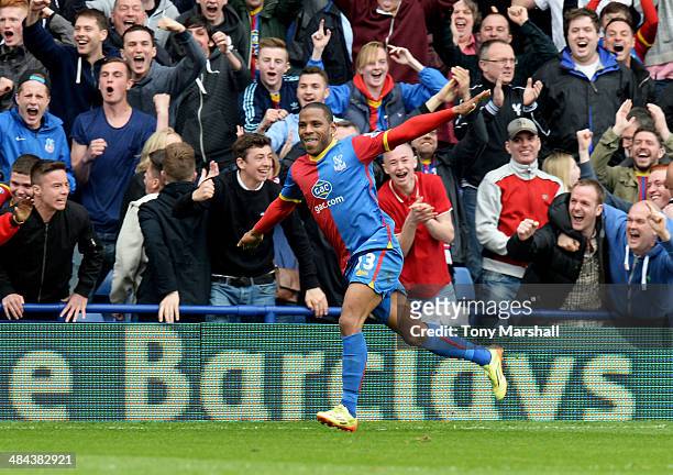Jason Puncheon of Crystal Palace celebrates as he scores their first goal during the Barclays Premier League match between Crystal Palace and Aston...