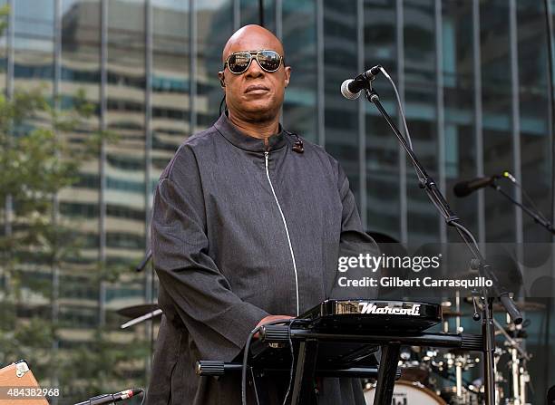 Musician Stevie Wonder performs during Wonder Moments - Songs In The Key Of Life Performance Tour at Dilworth Park on August 17, 2015 in...