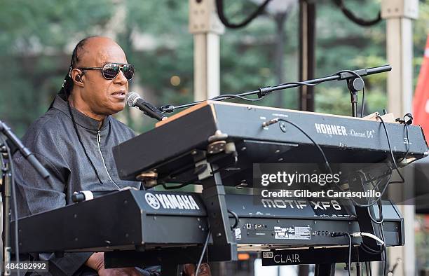 Musician Stevie Wonder performs during Wonder Moments - Songs In The Key Of Life Performance Tour at Dilworth Park on August 17, 2015 in...