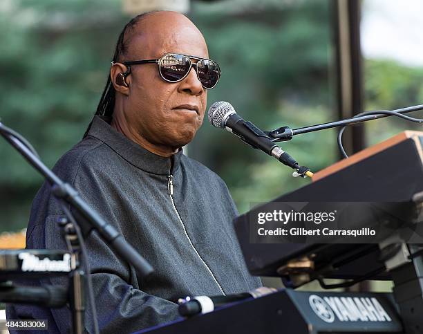 Musician Stevie Wonder performs during Wonder Moments - Songs In The Key Of Life Performance Tour at Dilworth Park on August 17, 2015 in...