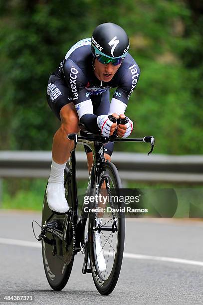 Michal Kwiatkowski of Poland and Team Omega Phama Quick-Step in action to be third during Stage Six of Vuelta al Pais Vasco on April 12, 2014 in...