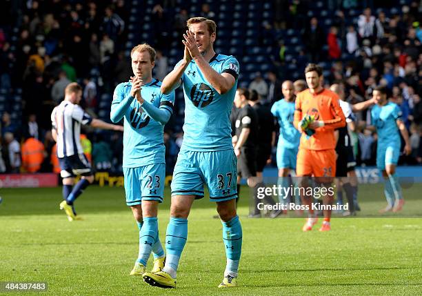 Christain Eriksen of Tottenham and Harry Kane of Tottenham celebrate at the end the Premier League match between West Bromwich Albion and Tottenham...