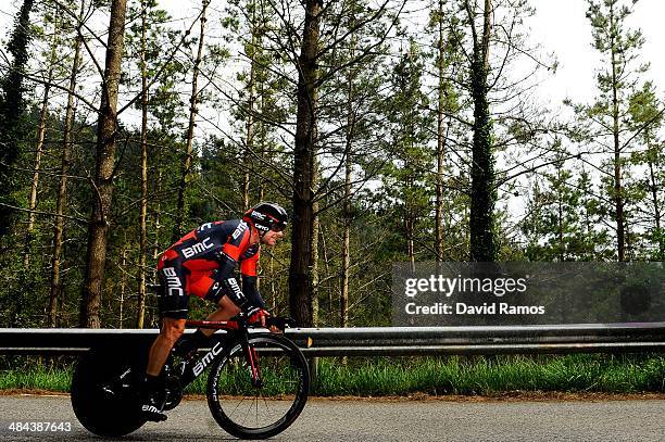 Cadel Evans of Australia and BMC Racing Team in action during Stage Six of Vuelta al Pais Vasco on April 12, 2014 in Markina, Spain.