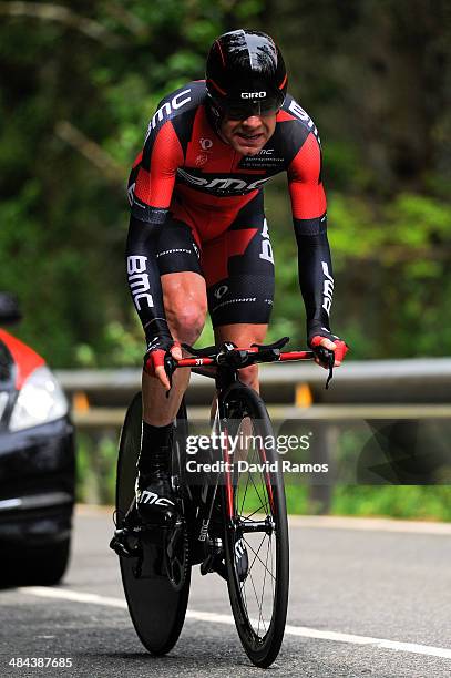 Cadel Evans of Australia and BMC Racing Team in action during Stage Six of Vuelta al Pais Vasco on April 12, 2014 in Markina, Spain.