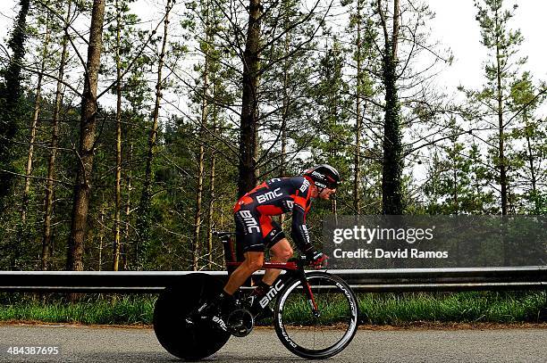 Cadel Evans of Australia and BMC Racing Team in action during Stage Six of Vuelta al Pais Vasco on April 12, 2014 in Markina, Spain.