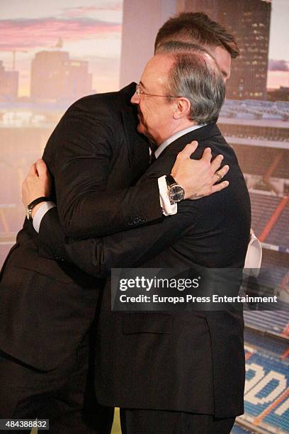 Sergio Ramos and Florentino Perez during a press conference to announce Ramos' new five-year contract with Real Madrid at the Santiago Bernabeu...