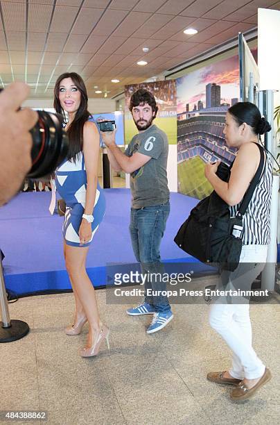 Pilar Rubio during a press conference to announce Ramos' new five-year contract with Real Madrid at the Santiago Bernabeu stadium on August 17, 2015...