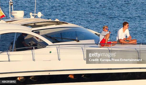 Queen Letizia of Sapin , King Felipe of Spain , Juan Valentin Urdangarin and Miguel Urdangarin are seen on August 02, 2015 in Palma de Mallorca,...