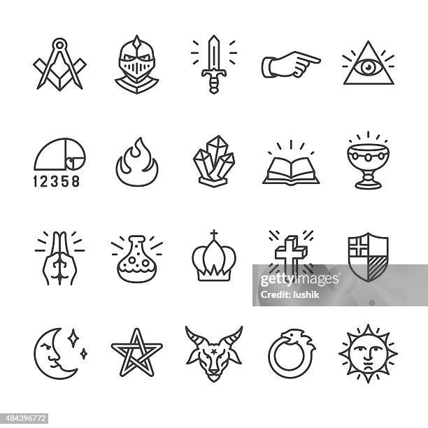 alchemie und rätsel kult zugehörige vektor-icons - kleidung geordnet stock-grafiken, -clipart, -cartoons und -symbole