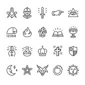 Alchemy and Mystery Cult related vector icons