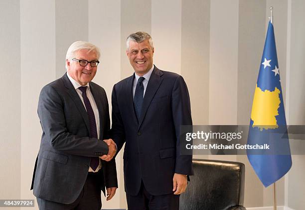 Pristina, Kosovo German Foreign Minister Frank-Walter Steinmeier , meets the Foreign Minister of Kosovo, Hashim Thaci, on April 28, 2015 in Pristina,...