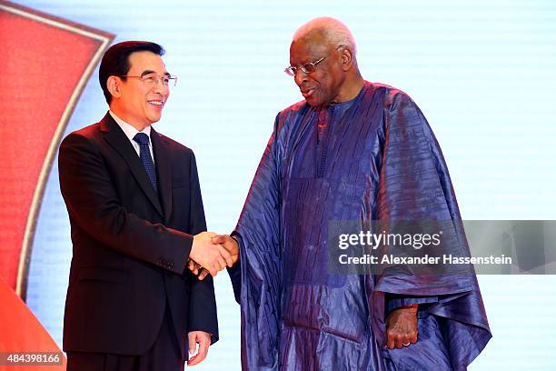 Wang Anshun, Lord Mayor of Beijing and President of the World Championships Beijing 2015 Local Organising Committee attends with IAAF President...