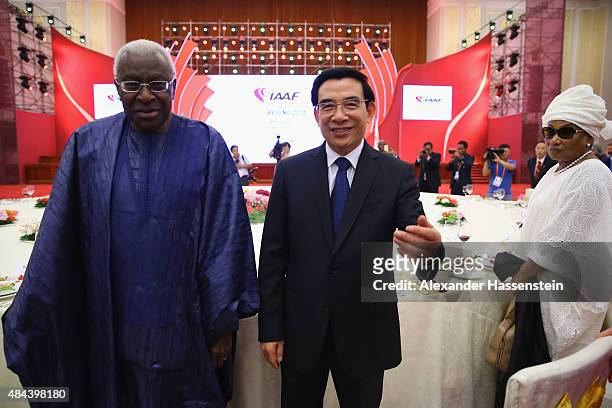 Wang Anshun, Lord Mayor of Beijing and President of the World Championships Beijing 2015 Local Organising Committee attends with IAAF President...