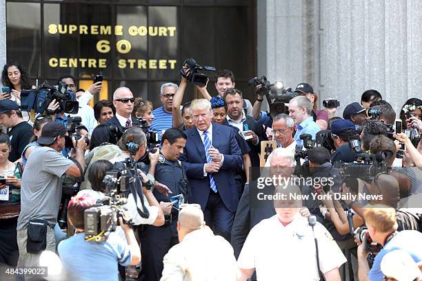 Donald Trump leaves Manhattan Supreme Court for lunch after reporting for jury duty on Monday, August 17, 2015.