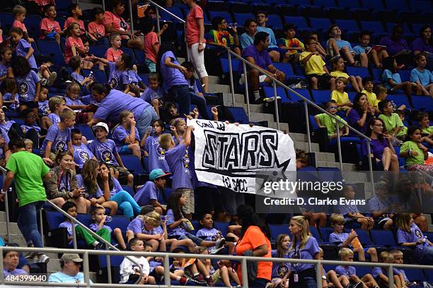 Fans of the San Antonio Stars hold up a sign during the game against the Indiana Fever on July 21, 2015 at Freeman Coliseum in San Antonio, Texas....