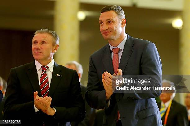 Sergey Bubka attends with Vitali Klitschko the IAAF Congress Opening Ceremony at the Great Hall of the People at Tiananmen Square on August 18, 2015...