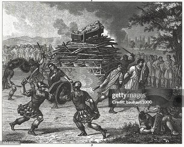 stockillustraties, clipart, cartoons en iconen met gladiator funeral - crematie
