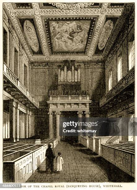 interior of chapel royal (banqueting house), whitehall - banqueting house whitehall stock illustrations