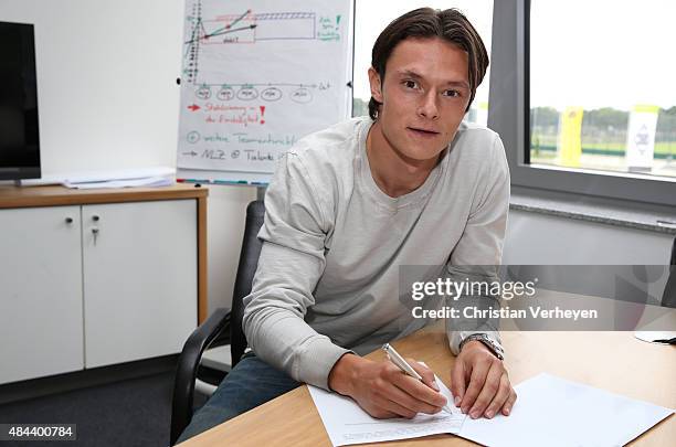 Nico Schulz signs a new contract for Borussia Moenchengladbach on Augsut 18, 2015 at BORUSSIA-PARK, Moenchengladbach, Germany.