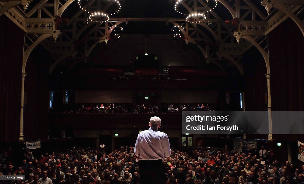 Labour Leadership Contender Jeremy Corbyn Talks To Supporters In The North West