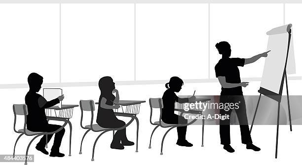 elementary school presentation - teacher pointing stock illustrations