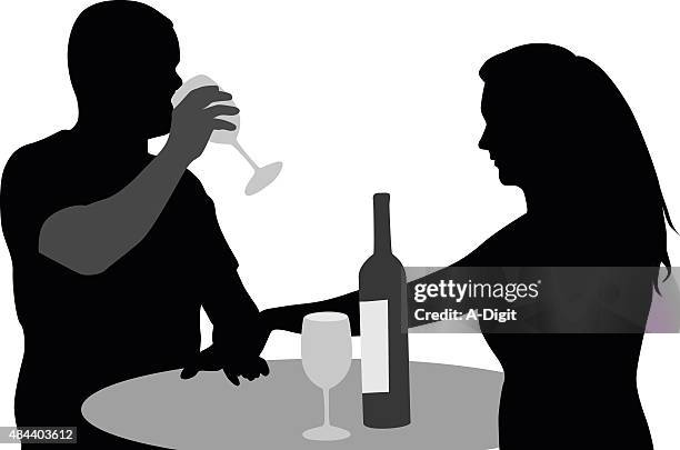 couple drinking wine - young couple date night stock illustrations