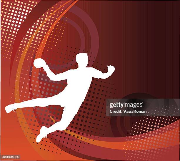 silhouette von handball player-shooting für ziel-vektor-hintergrund - court handball stock-grafiken, -clipart, -cartoons und -symbole