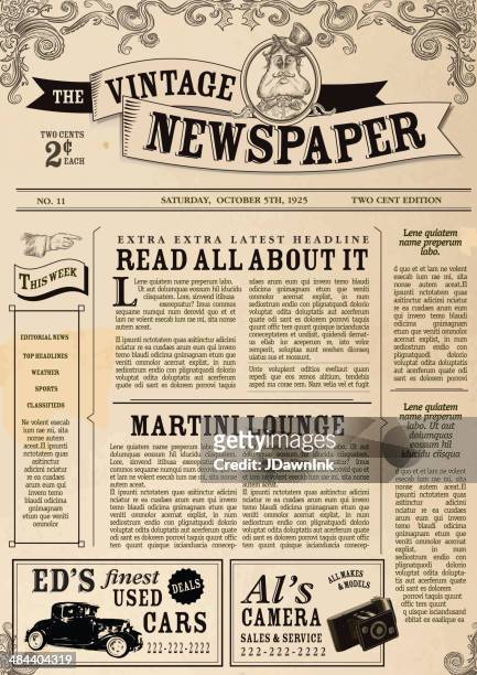 vintage newspaper layout design template - newspaper advertisement stock illustrations