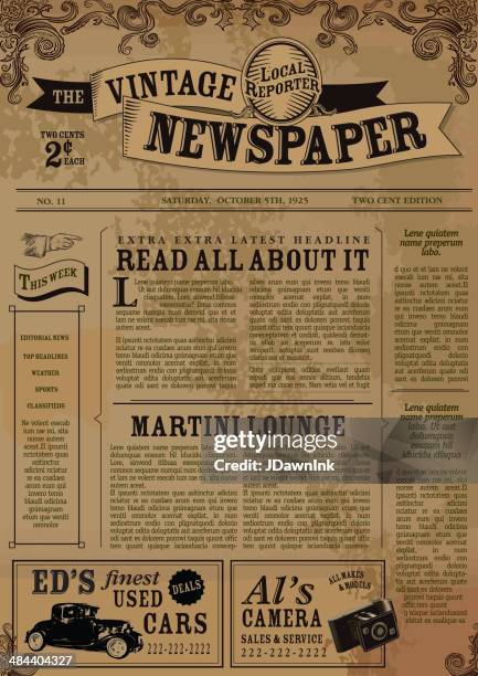 stockillustraties, clipart, cartoons en iconen met vintage newspaper layout design template - steampunk