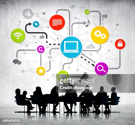 Gruppo di uomini d'affari di lavoro e la rete globale Gruppo di uomini d'affari di lavoro e la rete globale
