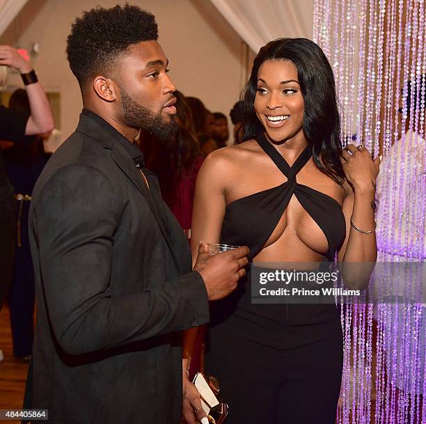 Kellon Deryck and Amiyah Scott attend Kenya Moore Hair Care Launch Event at M Rich Building on August 17, 2015 in Atlanta, Georgia.