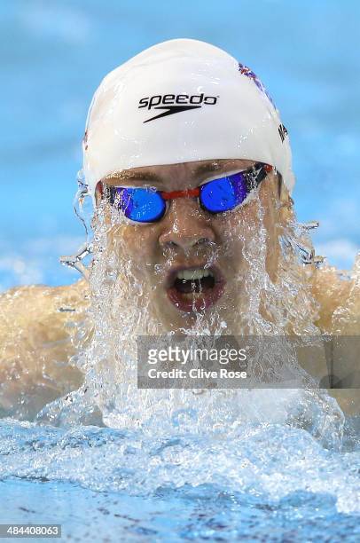 Ross Murdoch competes in the Men's 100m Breaststroke Final on day three of the British Gas Swimming Championships 2014 at Tollcross International...