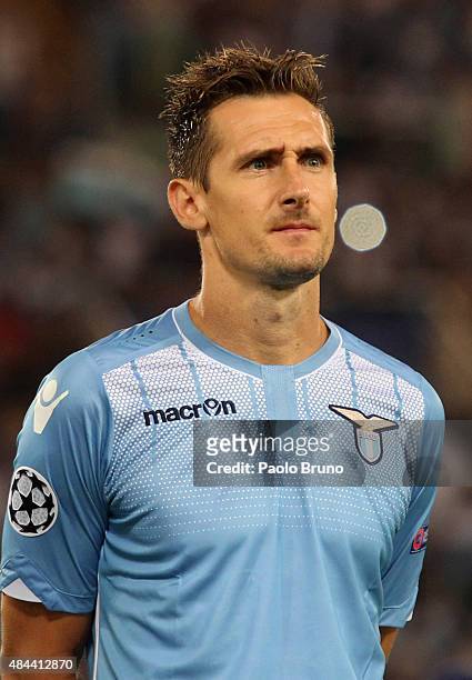 Miroslav Klose of SS Lazio looks on during the UEFA Champions League qualifying round play off first leg match between SS Lazio and Bayer Leverkusen...