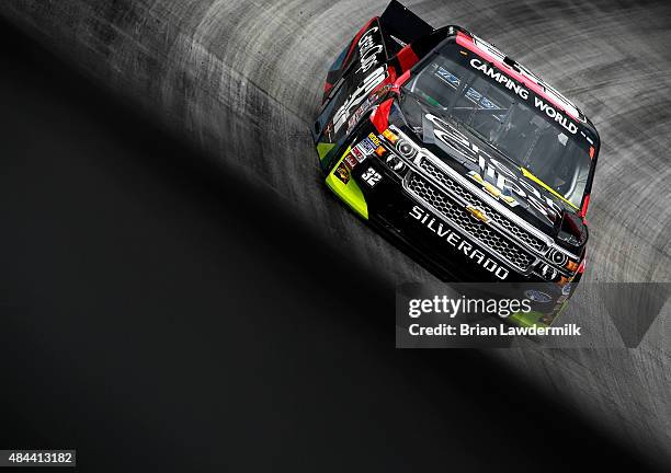 Haley, driver of the Great Clips Chevrolet, practices for the NASCAR Camping World Truck Series UNOH 200 race at Bristol Motor Speedway on August 18,...