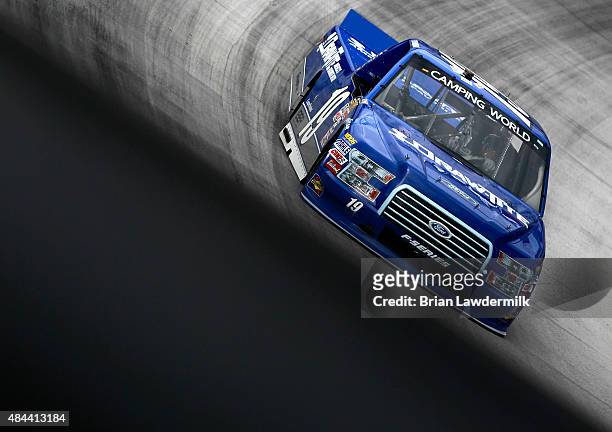 Tyler Reddick, driver of the Draw Tite Ford, practices for the NASCAR Camping World Truck Series UNOH 200 race at Bristol Motor Speedway on August...