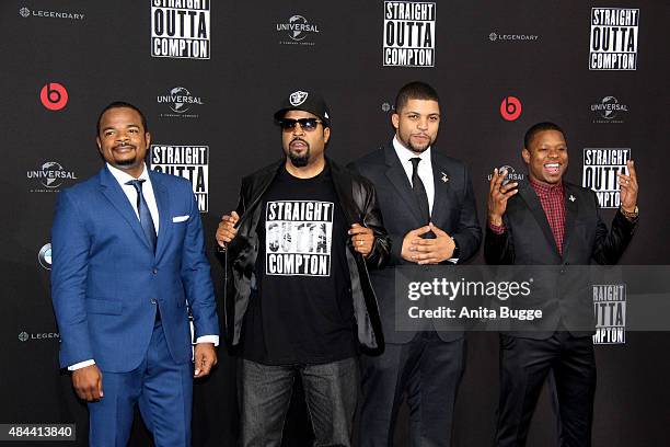 Director F. Gary Gray, Ice Cube, O'Shea Jackson Jr. Und Jason Mitchell attend the 'Straight Outta Compton' European Premiere at CineStar on August...