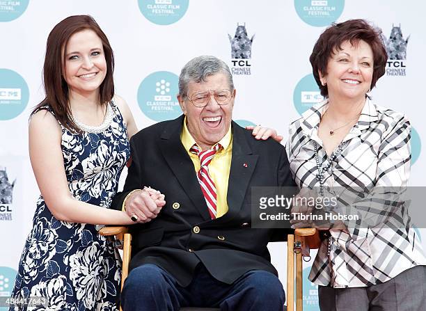 Danielle Sarah Lewis, Jerry Lewis and SanDee Pitnick attend a ceremony to honor Lewis with a hand and footprint ceremony at TCL Chinese Theatre IMAX...
