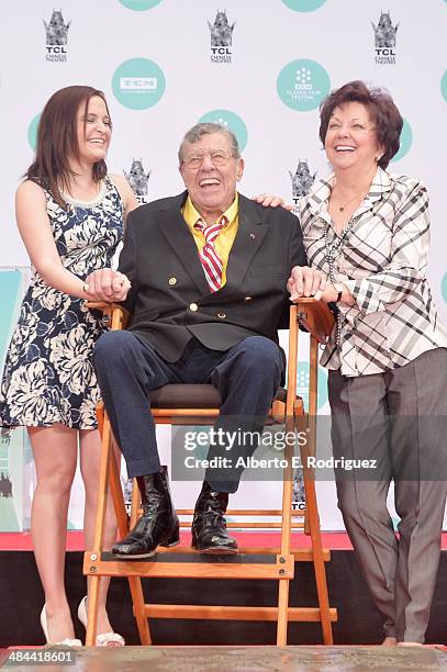 Danielle Sarah Lewis, comedian Jerry Lewis and SanDee Pitnick attend the Jerry Lewis Hand and Footprint Ceremony at TCL Chinese Theatre during the...