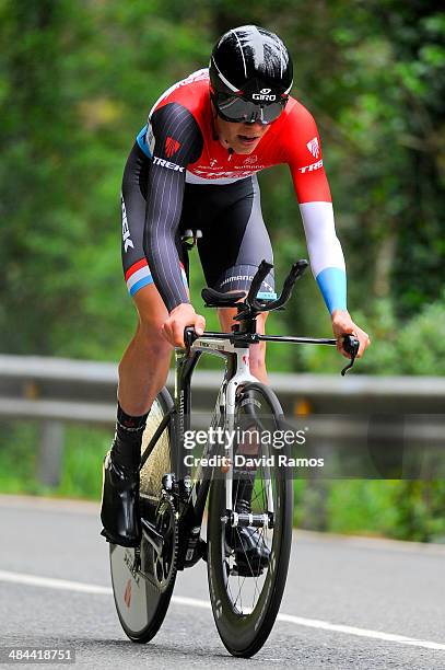 Bob Jungels of Luxembourg and Team Trek Factory Racing in action during Stage Six of Vuelta al Pais Vasco on April 12, 2014 in Markina, Spain.