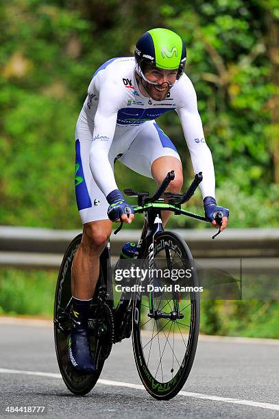 Alejandro Valverde of Spain and Team Movistar in action during Stage Six of Vuelta al Pais Vasco on April 12, 2014 in Markina, Spain.