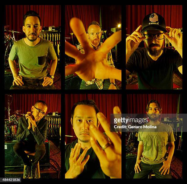 Musical group Linkin Park with band members Chester Bennington, Mike Shinoda, Rob Bourdon, Brad Delson Dave "Phoenix" Farrell and Joe Hahn are...