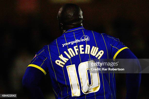 Adebayo Akinfenwa of AFC Wimbledon is seen during the Sky Bet League Two match between AFC Wimbledon and Cambridge United at the Cherry Red Records...