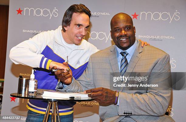 Shaquille O'Neal greets fans at the collection launch of his new men's clothing line at Macy's Herald Square on April 12, 2014 in New York City.