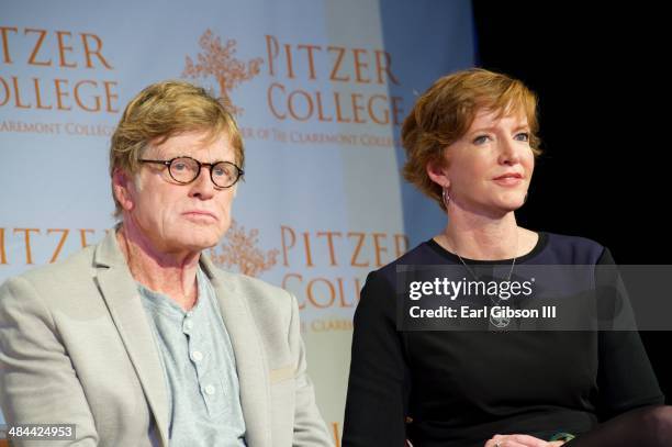 Actor Robert Redford and Laura Skandera Trombley attend the announcement for Fossil Fuel Divestment-Climate Action Model at Los Angeles Press Club on...
