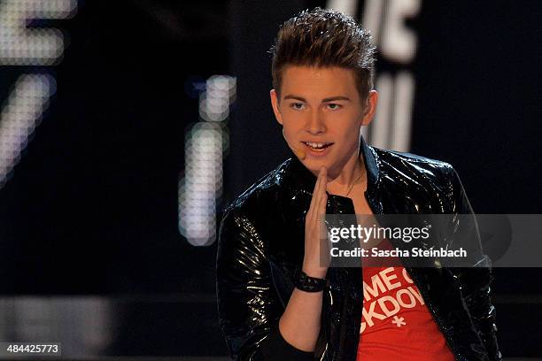 Enrico von Krawczynski performs during the rehearsal of the 3rd 'Deutschland sucht den Superstar' show at Coloneum on April 12, 2014 in Cologne,...